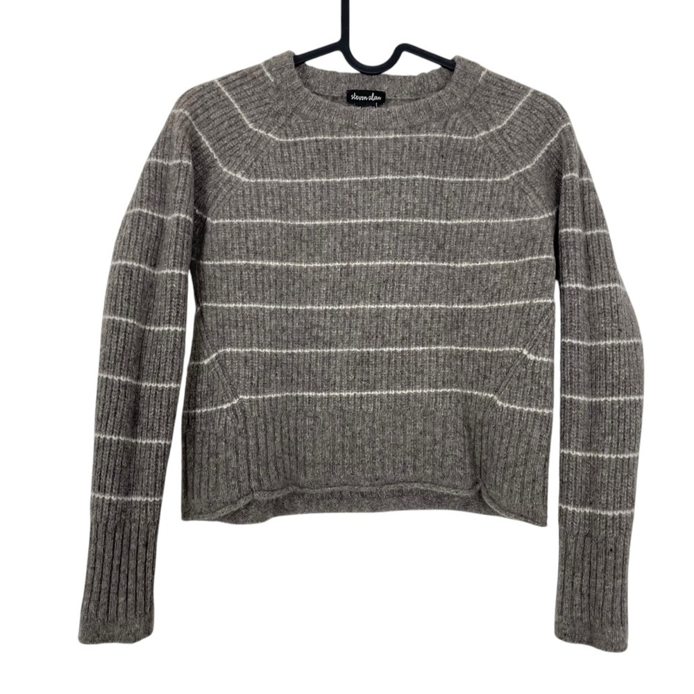 Steven Alan  Lambwool Cashmere Blend Gray and Cream Stripes Sweater